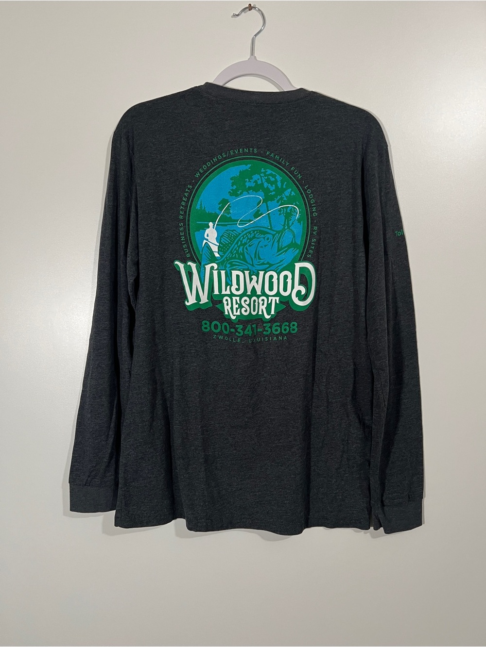 Louisiana Wildwood Resort Long Sleeve T-shirt Dark Gray Toledo Bend Size Medium